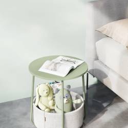 VASAGLE Masuta de cafea rotunda cu cos de stofa, stil modern, 45x50cm, verde cu crem