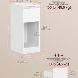 VASAGLE Noptiera slim cu LED si statie de incarcare cu 2 prize USB, MDF, 30x25x60 cm, alb