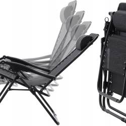 Set 2 sezlonguri pliabile 90x65x110 cm cu masuta 50x50x50 cm, textilene si cadru metalic, negru