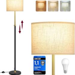 VASAGLE Lampa de podea cu inaltime reglabila 140-170 cm, bec LED de 9 W inclus, 820 lumeni, 3 temperaturi de culoare pentru lumina calda, naturala si