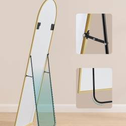 SONGMICS Oglinda podea, cu rama aluminiu si sticla securizata, design curbat, 160x50 cm, auriu