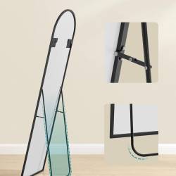 SONGMICS Oglinda podea, cu rama aluminiu si sticla securizata, design curbat, 150x40 cm, negru