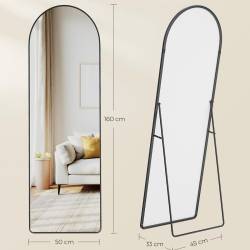 SONGMICS Oglinda mare de podea cu rama curbata, montare pe perete sau suport, sticla securizata, 160x50 cm, negru