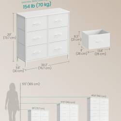 SONGMICS Comoda cu cadru metalic si blat MDF, 6 sertare textile, 77x30x74 cm, alb