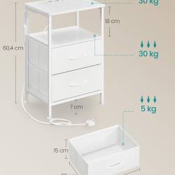 SONGMICS Noptiera cu statie de incarcare si iluminare LED, 2 sertare si raft deschis, control aplicatie, 40x35x60 cm, alb
