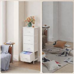 SONGMICS Comoda cu 4 sertare textile, cadru metalic si blat MDF, 40x30x95 cm, alb