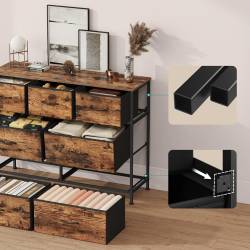 SONGMICS Comoda cu 7 sertare, cadru metalic si blat MDF, sertare textile, 99x30x74 cm, maro rustic