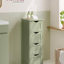 VASAGLE Dulap de depozitare de podea pentru baie, din lemn cu 4 sertare, 30x30x82cm, verde