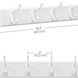 SONGMICS Cuier perete cu 4 carlige duble metalice, MDF, montaj pe perete, 40x8 cm, alb