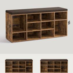 VASAGLE Pantofar cu banca cu 12 compartimente si perna, sarcina 136 kg, 104x30x48 cm, maro rustic