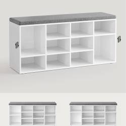VASAGLE Pantofar cu banca cu 12 compartimente si perna, sarcina 136 kg, 104x30x48 cm, alb
