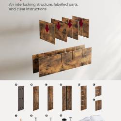 VASAGLE Banca pentru hol cu suport pentru pantofi, 15 compartimente, cu perna, 30x105x48cm, maro rustic