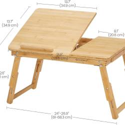 SONGMICS Masuta laptop sau mic dejun, din bambus, reglabila pe inaltime si unghi, cu sertar lateral, 68x35x22-32 cm, natural