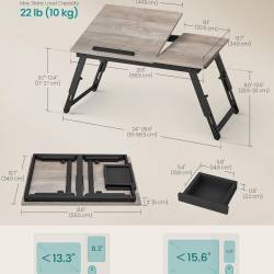 SONGMICS Masa laptop sau mic dejun cu picioare pliabile, din bambus, blat reglabil pe unghi si inaltime, 68x35x32 cm