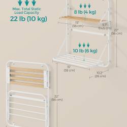 SONGMICS Suport prosoape pliabil de perete, cu 5 bare, polita de depozitare, otel, 26x38x56 cm, alb