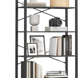 VASAGLE Biblioteca 6 rafturi, cadru metalic si polite PAL, stil industrial, 80x30x186 cm, negru