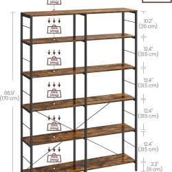 VASAGLE Biblioteca 6 rafturi, cadru metalic, stil industrial, 30x120x170 cm, maro rustic