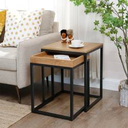 VASAGLE Set 2 masute de cafea suprapozabile, blat din PAL si cadru metalic, 55x40x45 cm, maro natur