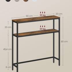 VASAGLE Masa tip consola ingusta cu 2 rafturi, cadru metalic, stil industrial, 80x20x80 cm, maro rustic