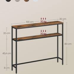VASAGLE Masa tip consola ingusta cu 2 rafturi, cadru metalic, stil industrial, 100x20x80 cm, maro rustic