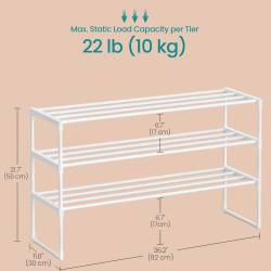 SONGMICS Suport pentru pantofi cu 3 nivele, structura metalica, pentru 12-15 perechi, 92x30x55cm, alb