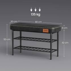 VASAGLE Banca pentru pantofi EKHO cu spatiu depozitare, sezut tapitat PU cu cusaturi, 80x30x50 cm, negru