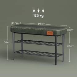 VASAGLE Banca pentru pantofi EKHO cu spatiu depozitare, sezut tapitat PU cu cusaturi, 80x30x50 cm, verde