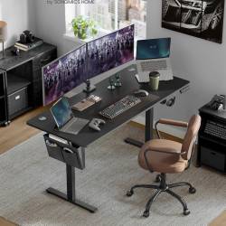 SONGMICS Birou electric reglabil pe inaltime, cadru metalic, functie memorie 4 pozitii, 160x70x(72-120) cm, negru