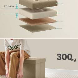 SONGMICS Bancuta pliabila cu spatiu de depozitare, 89 litri, textil tip in si MDF, 76x38x38 cm, maro