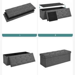 SONGMICS Bancheta pliabila cu spatiu de depozitare 110x38x38 cm, MDF si material textil, capacitate 300 kg, gri inchis