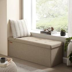 SONGMICS bancheta pliabila cu spatiu de depozitare 110x38x38 cm, MDF si material textil, capacitate 300 kg, maro camel