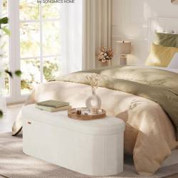 SONGMICS Taburet pliabil oval cu spatiu de depozitare 110 L, finisaj catifea, 2 separatoare interioare, 110x38x38 cm, cappuccino bej