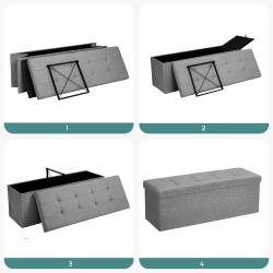 SONGMICS Bancuta pliabila cu capac si spatiu de depozitare, 120 litri, textil tip in, 110x38x38 cm, gri