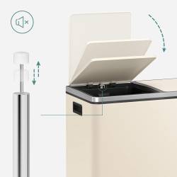 SONGMICS Cos de gunoi dublu colectare selectiva, 2x30L, cu pedale si capac soft close, galeata interioara, otel, 62x59x36 cm, crem
