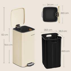 SONGMICS Cos gunoi 34x29x54 cm, 30L, cu pedala, capac silentios si galeata interioara detasabila, bej
