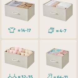 SONGMICS Comoda cu 7 sertare textile, cadru metalic si blat din PAL, design industrial, 98x29x85 cm, alb crem