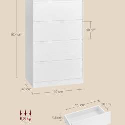 VASAGLE Comoda cu 4 sertare, design modern minimalist, PAL si MDF, 60x40x97 cm, alb