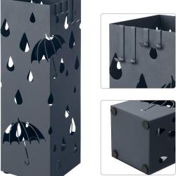 SONGMICS Suport metalic pentru umbrele, cu carlige si tava de picurare, 16x16x49cm, gri