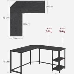 VASAGLE Birou de colt in forma L, cadru metalic, stil industrial, 138x138x76 cm, negru cu aspect lemnos