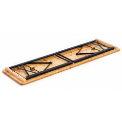 Set mobilier pliabil pentru gradina si evenimente, 3 piese, masa si 2 banci cu spatar pentru confort sporit, lemn de pin impregnat si lacuit, cadru di