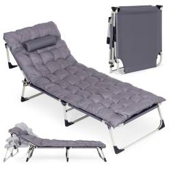 Sezlong gradina pliabil cu saltea groasa si perna, spatar reglabil, maxim 120 kg, 67x193x77 cm, gri