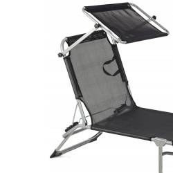 Sezlong pliabil cu parasolar, spatar reglabil, 178x57 cm, 150 kg, negru