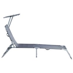 Sezlong pliabil cu parasolar, spatar reglabil, 178x57 cm, 150 kg, gri