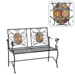 Banca de gradina, cadru metalic cu mozaic decorativ, 115x56x90 cm, negru