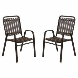 Set 2 scaune de gradina cu brate, PP si cadru metalic, 56x63x89 cm, maro