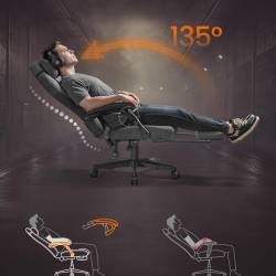 SONGMICS Scaun gaming ergonomic cu suport picioare, material textil bumbac si in, maxim 150 kg, 70x70x129 cm, gri