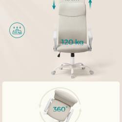 SONGMICS Scaun de birou ergonomic, reglabil pe inaltime, functie balans, maxim 120 kg, 64x64x120 cm, bej