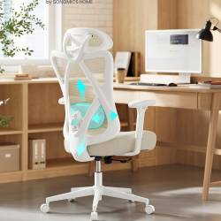 SONGMICS Scaun de birou ergonomic reglabil cu suport lombar si tetiera, maxim 120 kg, 70x70x125 cm, bej cappuccino