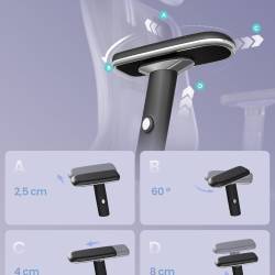SONGMICS Scaun de birou ergonomic profesional, suport lombar reglabil, tetiera 2D, brate 4D, maxim 150 kg, 70x70x136 cm, negru