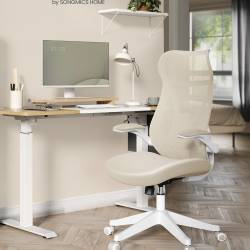 SONGMICS Scaun birou ergonomic cu tetiera, suport lombar, brate rabatabile, maxim 150 kg, 71x71x119 cm, cappuccino bej
